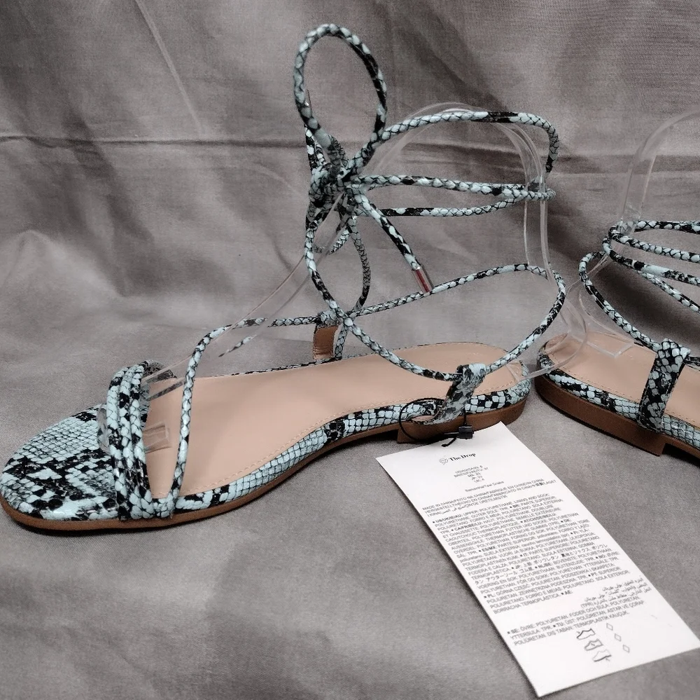 The Drop‎ Women's 6 Teal Snake Gladiator Flat Strappy Lace-Up Sandal New - Picture 4 of 7